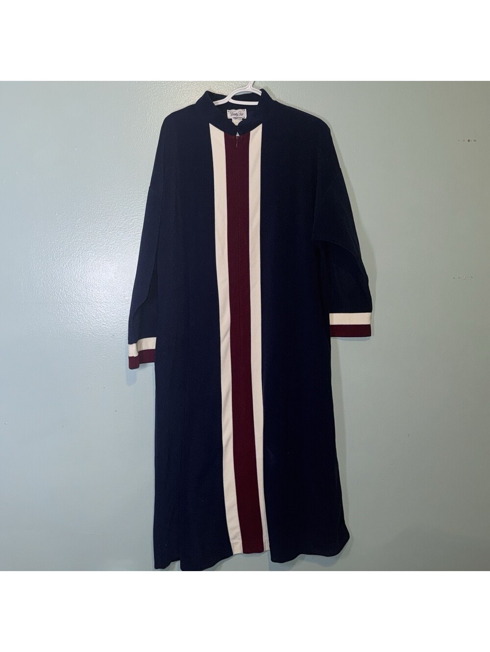 Vanity Fair M Nightgown Robe Colorblock Full Length Velvet Velour Zip Up 1/2